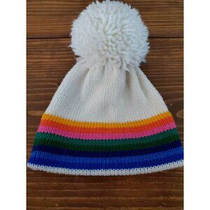 Vintage Marceau Sports Wool Knit Beanie With Rainbow Pride Stripes & Pom-Pom